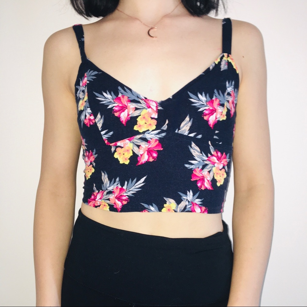Hollister navy floral crop top small